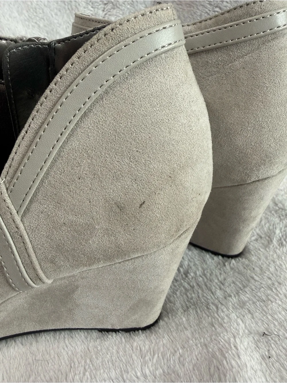 Xappeal Women's Light Gray Suede Ankle Booties with Side Zipper